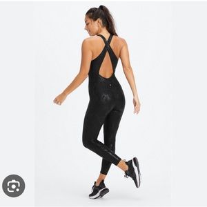 NWT Fabletics Twist Pureluxe Bodysuit Black Foil Snakeprint Sz M